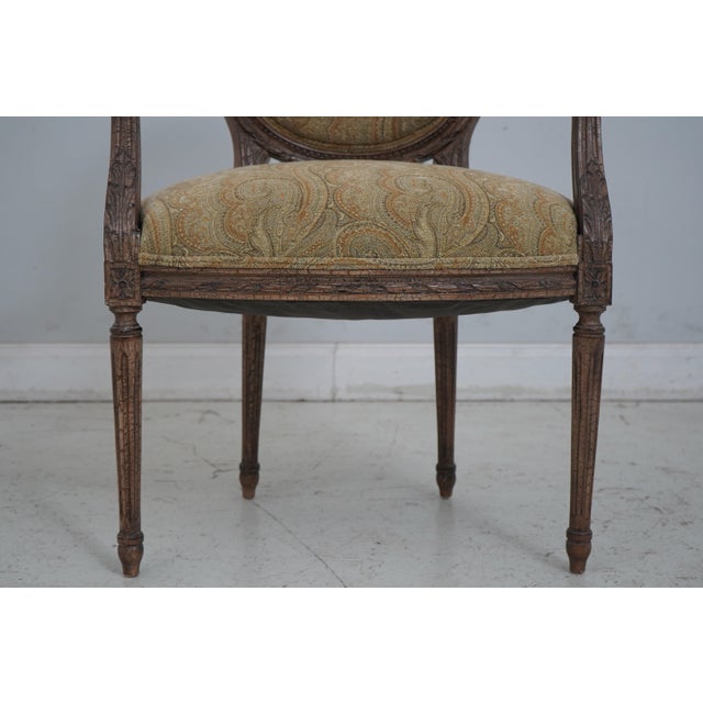 Brown Pair French Louis XVI Upholstered Armchairs For Sale - Image 8 of 12