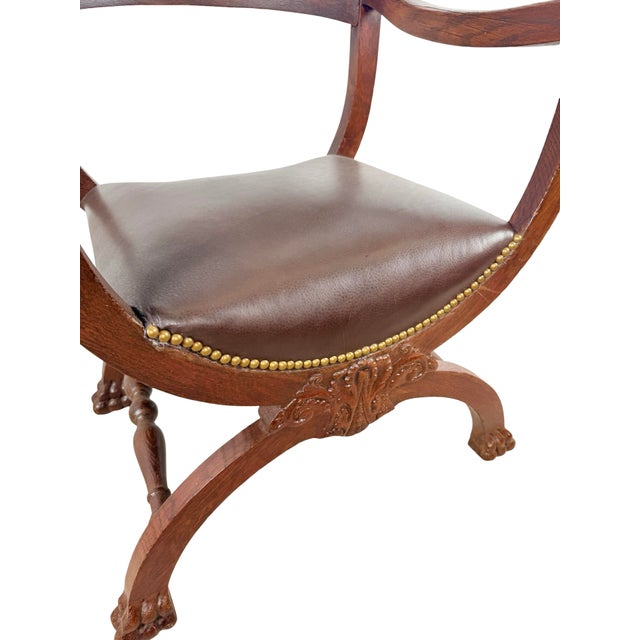 Vintage Renaissance Revival Savonarola X-Frame Chair For Sale In Philadelphia - Image 6 of 18