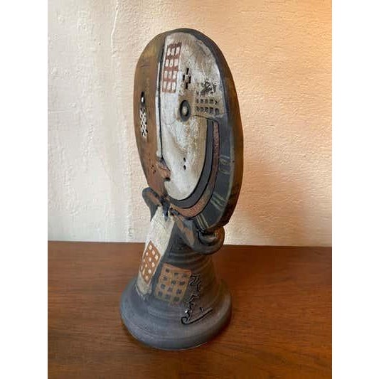 Brown Doug Delind Raku-Fired Ceramic Face Sculpture, Modern Design, 1985 For Sale - Image 8 of 8