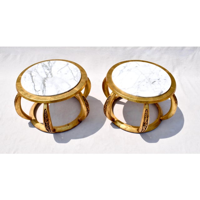 1970s 1970s Gold Giltwood Open Marble Top End Tables, Italy For Sale - Image 5 of 8
