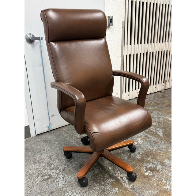 Traditional Ethan Allen High Back Executive Swivel Office Chair For Sale - Image 3 of 12