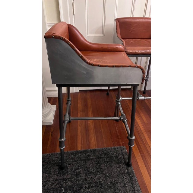 Contemporary Industrial Leather Bar Stools Set of 3 Chairish
