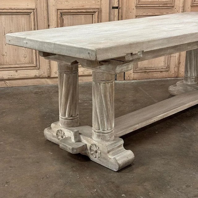 Light Gray Antique Rustic Gothic Whitewashed Oak Dining Table For Sale - Image 8 of 12