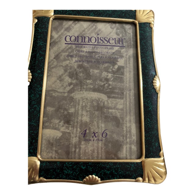 1990s Evergreen and Gold Shells 4x6 Picture Frames, a Pair For Sale