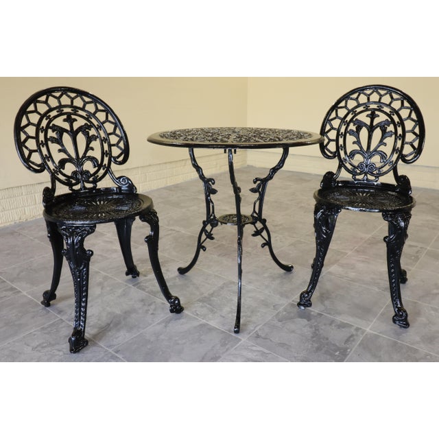 Victorian Late 20th Century Victorian Revival Iron and Aluminum Garden Bistro Set, 3 Pieces For Sale - Image 3 of 15