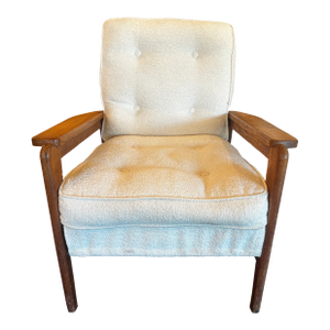 Pair of French Mid-Century Modern Oak Armchairs With Bouclé Upholstery