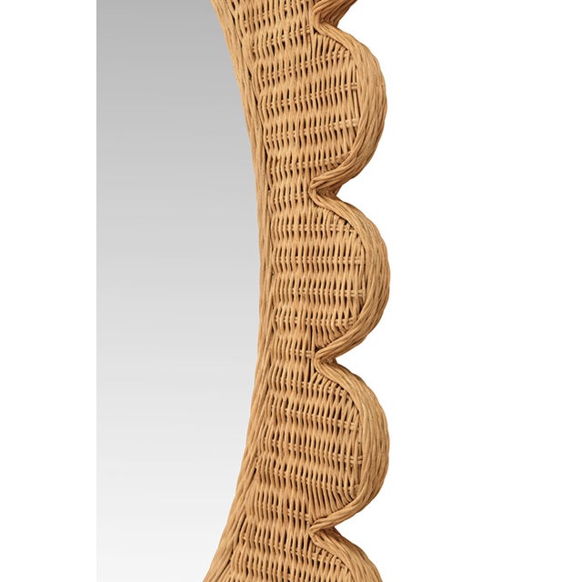Worlds Away Matthew Izzo Home Lillian Woven Rattan Wall Mirror - Rectangular Frame With Oval Mirror For Sale - Image 4 of 5