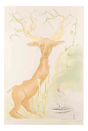 The Deer Reflected in the Water, 1974, Lithograph