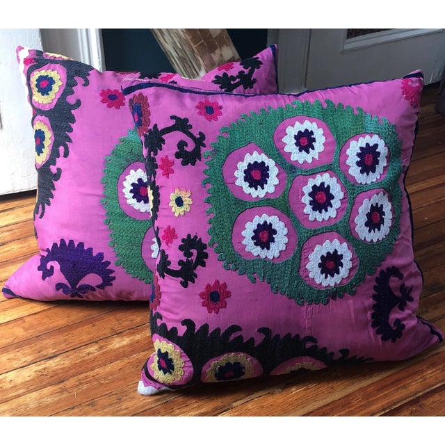 Turkish Suzani Pillows - A Pair For Sale - Image 4 of 4