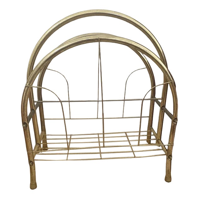 Mid-Century Brass Magazine Rack For Sale