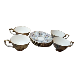 Vintage Bradford Editions Glorious Chintz Pattern Teacup & Saucer Set- 8 Pieces