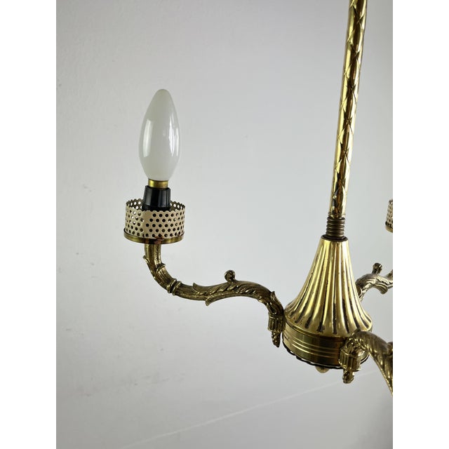 1950s Mid-Century 3-Light Chandelier in Brass and Opaline Glass in the style of Stilnovo, 1950s For Sale - Image 5 of 12