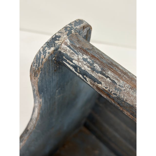 Vintage Rustic Wooden Slatted Tool Caddy With Handle – Distressed Blue Gray For Sale - Image 10 of 13