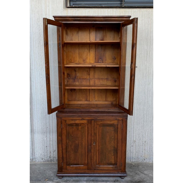 19th Century Spanish Vitrine, Bookcase Tallboy Cabinet With Glass Doors For Sale In Miami - Image 6 of 13