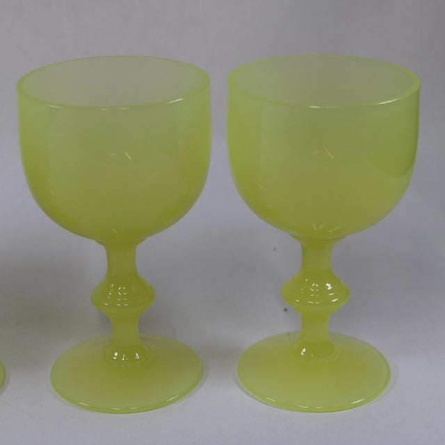 Portieux Vallerysthal 1930s Rare French Yellow Opaline Wine Glasses Attributed to Portieux Vallerysthal - Set of 5 For Sale - Image 4 of 10