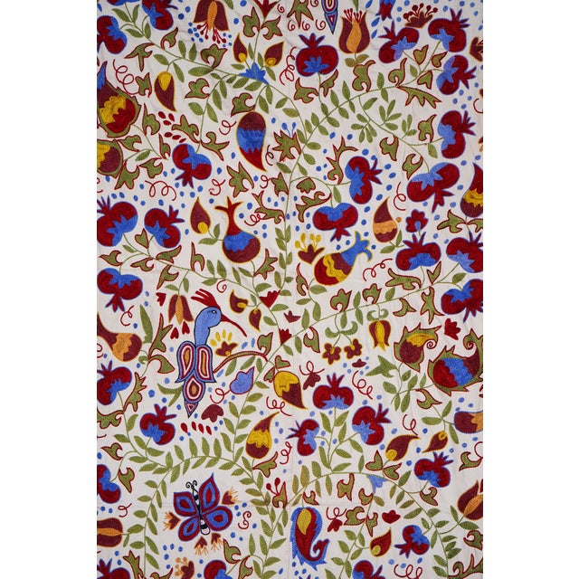Textile Uzbek Suzani Embroidered Wall Hanging – Floral Boho Textile Art 3'7'' X 6' For Sale - Image 7 of 13