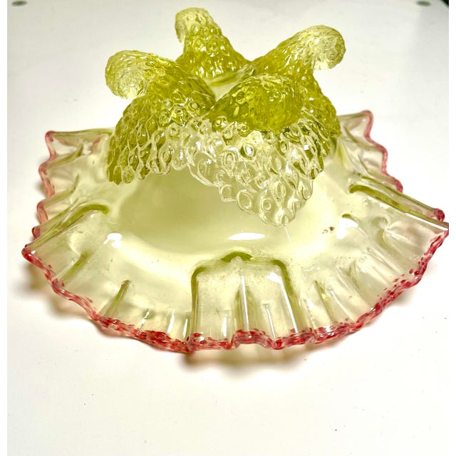 Light Yellow Antique Jefferson Northwood Vaseline Glass Ruffle Bowl For Sale - Image 8 of 8