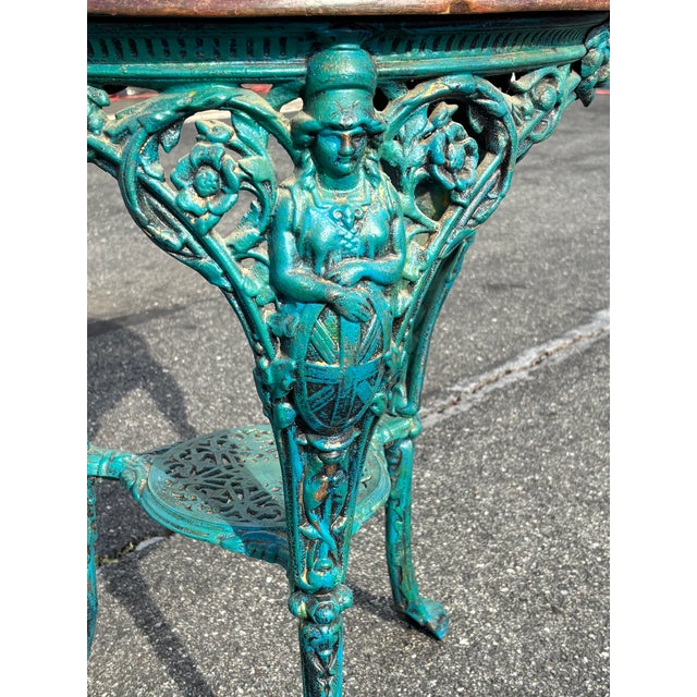 Dark Green Late 19th C. Cast Iron Gueridon Table With Union Jack, Lion & Faux-Finish Paint Detailing For Sale - Image 8 of 15