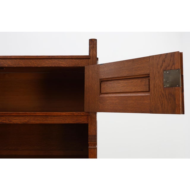 19th Century Antique Dutch Jugendstil Oak Cabinet with Open Shelf Section, 1890s For Sale - Image 5 of 17