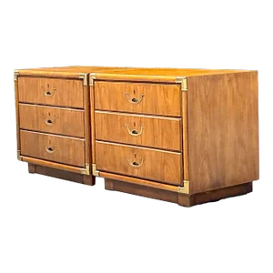 1980s Vintage Boho Drexel Campaign Nightstands - a Pair