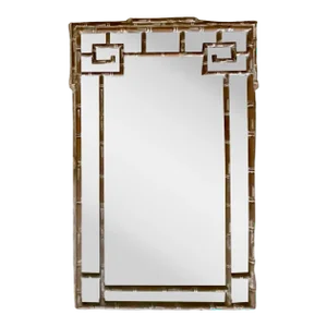 Italian Carved Wood Greek Key Faux Bamboo Wall Mirror