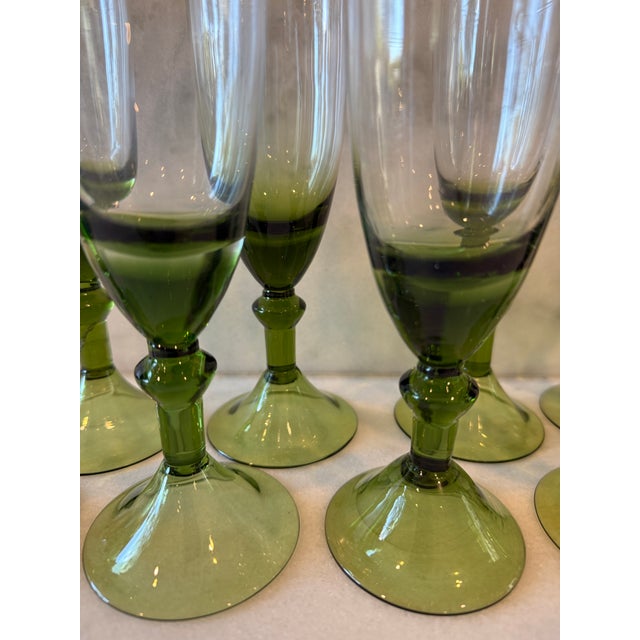 Mid 20th Century Vintage Handblown Green Wine Glasses - Set of 8 For Sale - Image 5 of 12