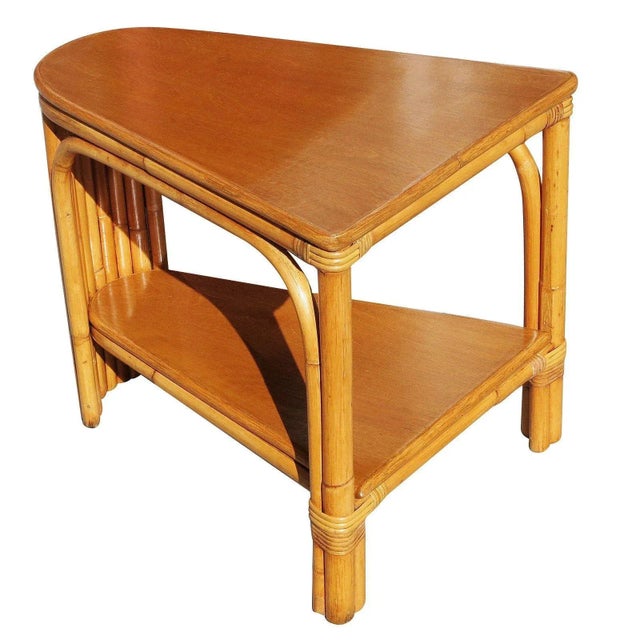Restored Two-Tier Rattan Wedge Table W/ Mahogany Top For Sale In Los Angeles - Image 6 of 6