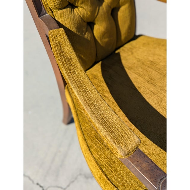 Hollywood Regency Tufted High-Back Armchairs in Gold Velvet Pair, 1960s For Sale - Image 16 of 18