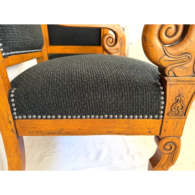 Antique 19th C Biedermeier Armchairs in Walnut & Black Boucle - A Pair For Sale - Image 10 of 11