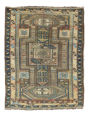 Keivan Woven Arts Antique Caucasian Kazak Rug With Geometric Star, Cross and Greek Key Motifs