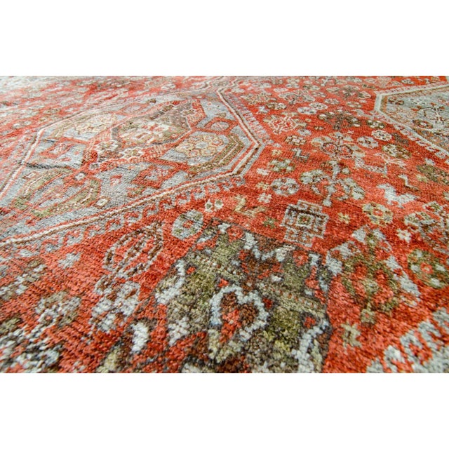 Textile 1900s Antique Caucasian Kashkai Wool Pile Square Hand-Knotted Rug - 5′4″ × 6′10 For Sale - Image 7 of 10