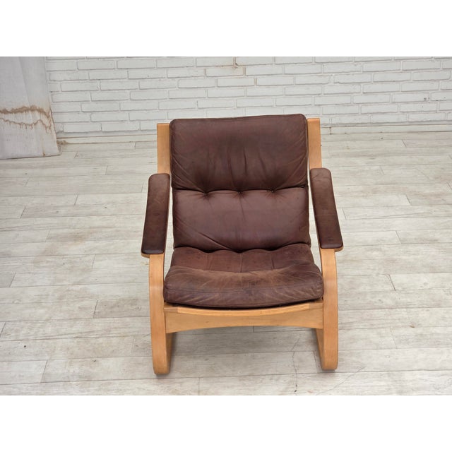 Brown Swedish Leather and Bentwood Lounge Chair by Åke Fribytter, 1970s For Sale - Image 8 of 18