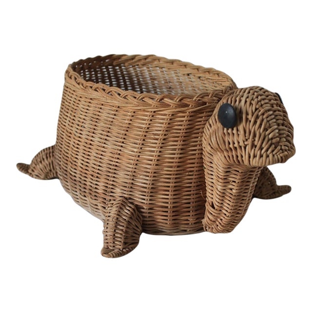 Vintage Wicker Turtle Planter Basket For Sale
