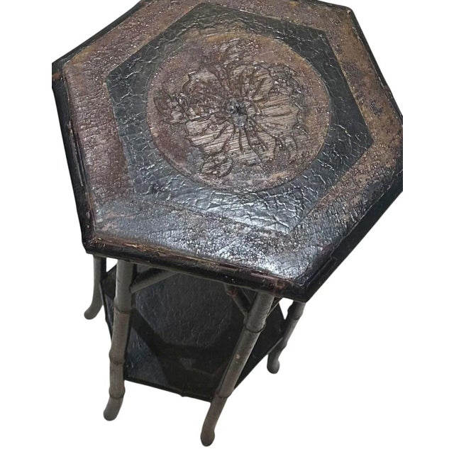 Early 1900s English Art Nouveau Bamboo Plant Stand With Carved Floral Top For Sale - Image 4 of 10