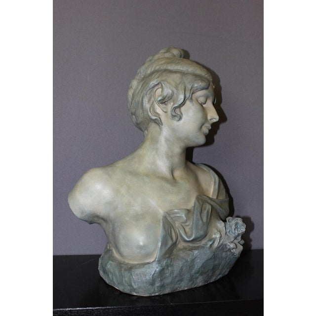 Bust of Young Woman in Ceramic with Blue-Green Patina by Léopold Bernard Bernstamm for Emile Muller, 1890s For Sale - Image 11 of 15