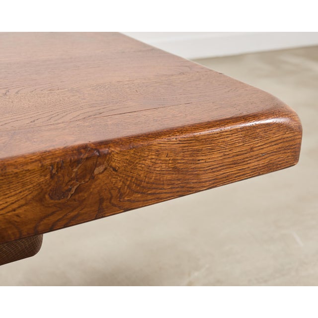 Brown Country French Provincial Oak Double Trestle Dining Table 7 Ft For Sale - Image 8 of 18