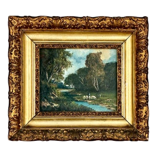 Landscape With Goats at Water’s Edge, Attributed to H J Krueger For Sale