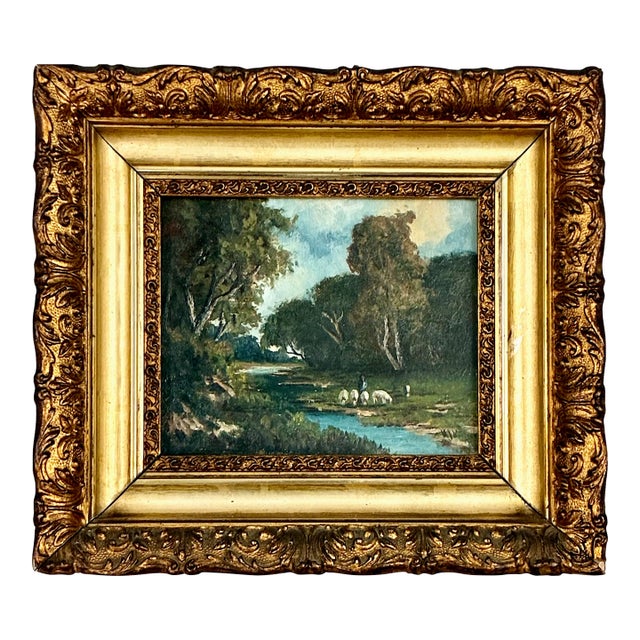 Landscape With Goats at Water’s Edge, Attributed to H J Krueger For Sale