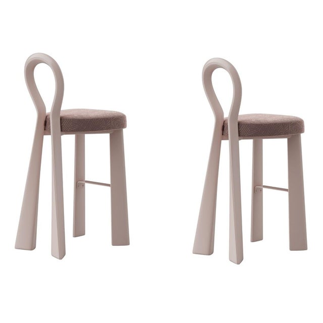 Purple Mary III Bar Chairs in Wood by Ottiu, Set of 2 For Sale - Image 8 of 8