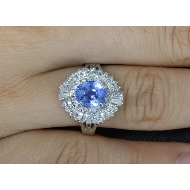 Late 20th Century Rare 2.09ct Gia Ceylon No Heat Sapphire & 0.69ct Diamond Platinum Ring Size 5.25 For Sale - Image 4 of 17