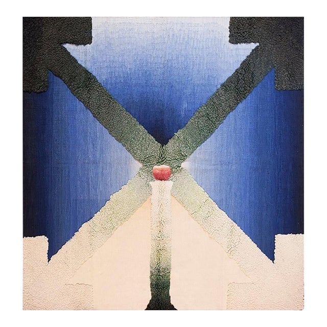 Mid Century Modern Blue and Cream English Art Moderne Tapestry by Stefan Knapp For Sale