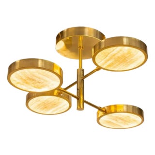 4-Arm Sistema Solare Brass & Onyx Chandelier by Silvio Piatelli Design For Sale
