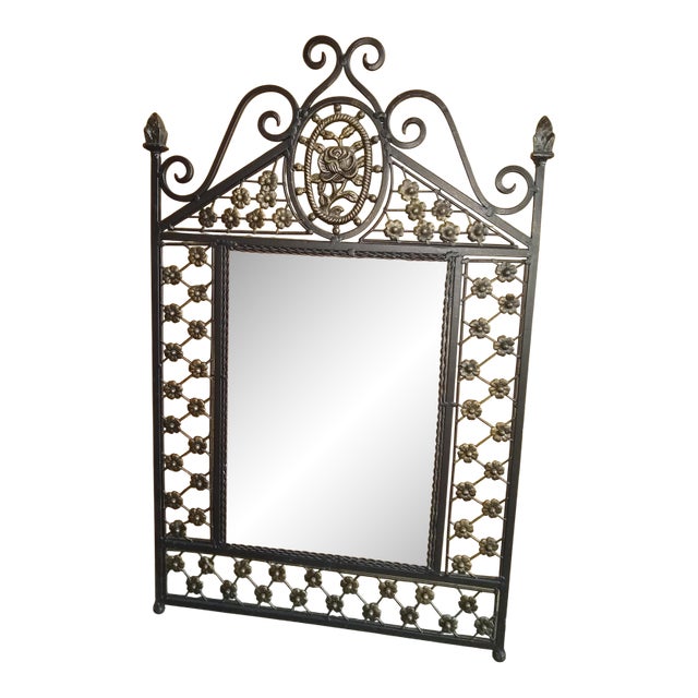 Vintage Italian Rose Floral Wall Decor Wrought Iron Frame for Mirror/Art For Sale