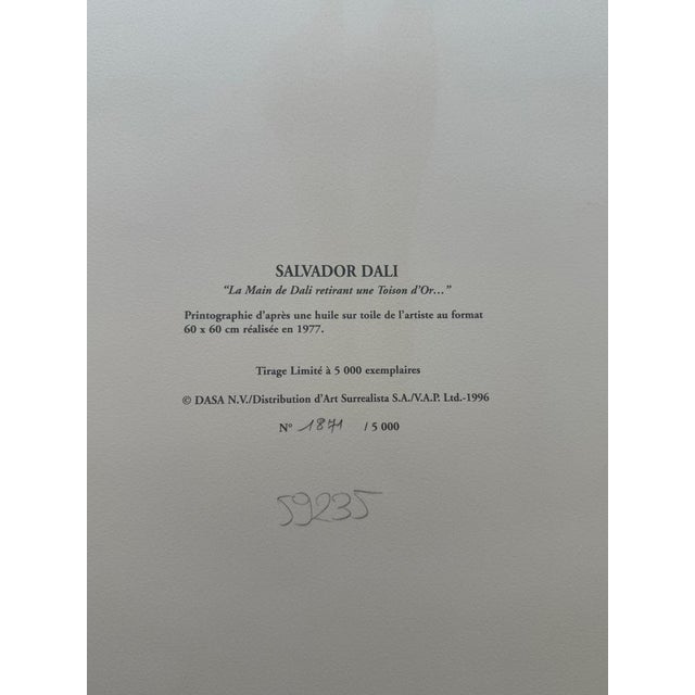 Salvador Dali, La main de Dali retirant une Toison d'Or, Nude, Lithograph For Sale - Image 9 of 10