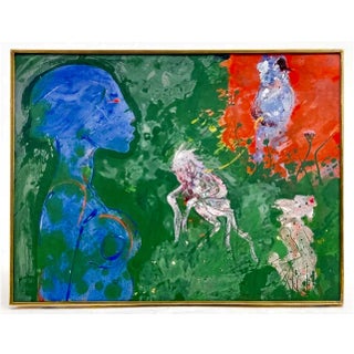 Robert Beauchamp, American Neo Expressionist Woman with Monkeys Abstract Modernist Oil Painting For Sale