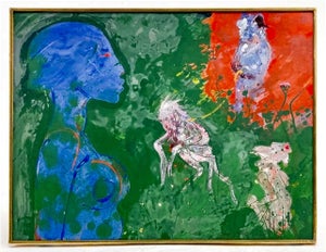 Robert Beauchamp, American Neo Expressionist Woman with Monkeys Abstract Modernist Oil Painting