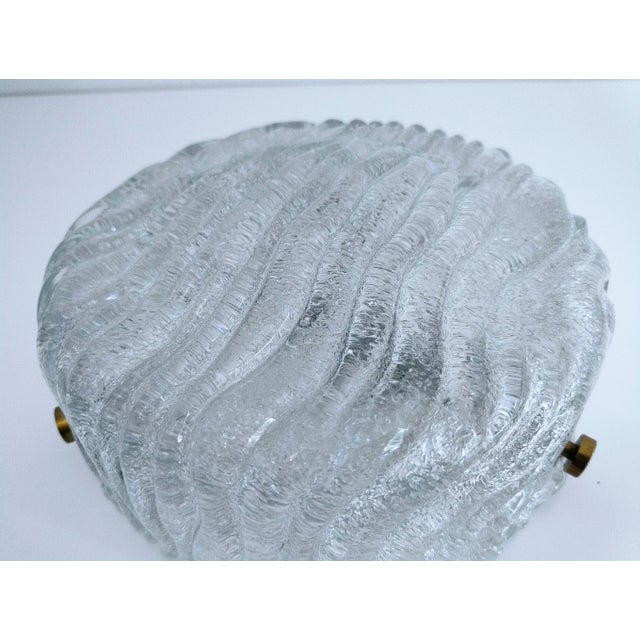 Wonderful vintage ice glass ceiling or wall lamp. Very heavy glass and first class workmanship, atributed to Kaiser...