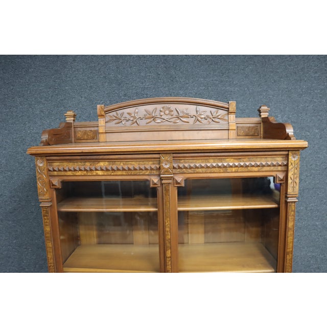 Victorian Eastlake Walnut and Burl Wood Bookcase Cabinet For Sale In Philadelphia - Image 6 of 13
