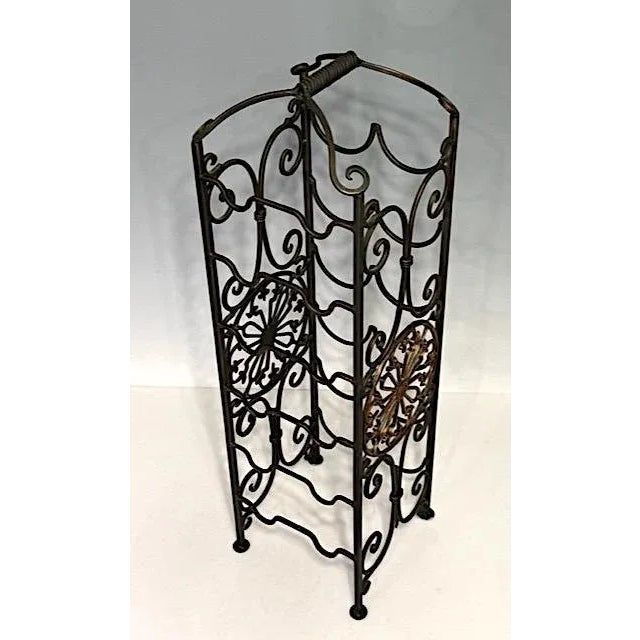 Vintage WroughtIron & Gold Tone Wine Rack in the Style of Oscar Bach