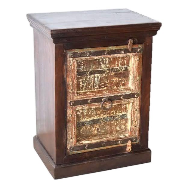 1980s Distressed Antique Door Repurposed Rustic Solid Wood Nightstand Cabinet For Sale
